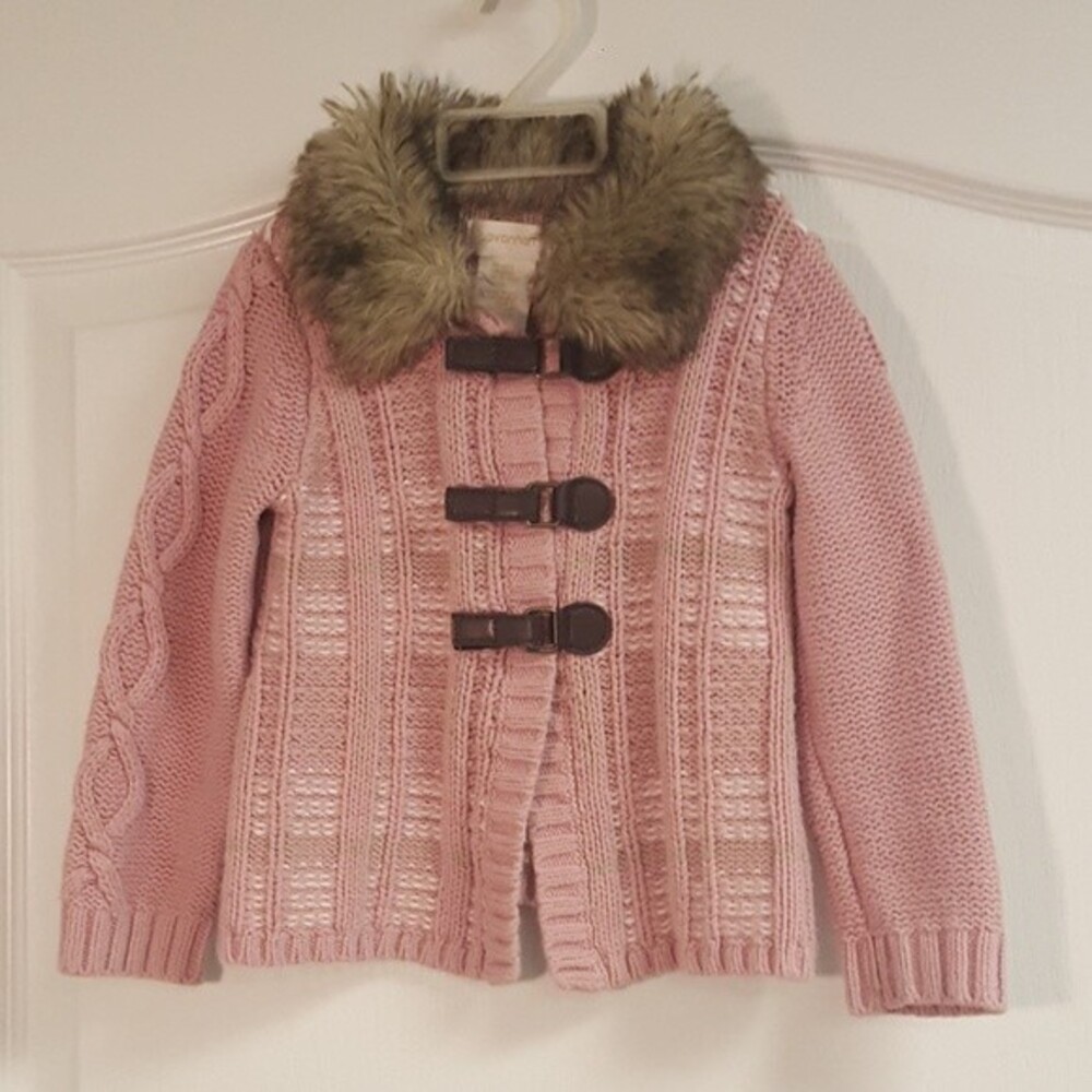 Savannah Pink Knit Sweater with Faux Fur Collar